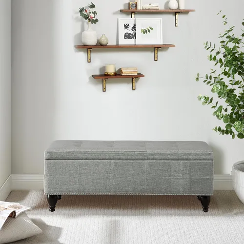 Miniatura 4 de Rosevera Berta - Parte superior tapizada de poliéster con cabeza de clavo rectangular para sala de estar, reposapiés, dormitorio, entrada, banco