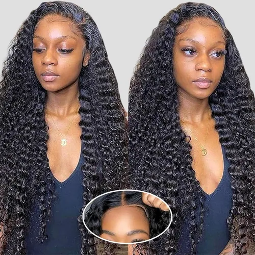 Miniatura 21 de Pelucas de cabello humano ondulado profundo con encaje frontal, densidad del 200%, 13x4 HD transparente, encaje frontal completo, pelucas de cabello