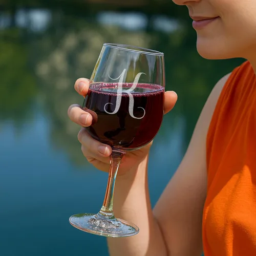 Miniatura 2 de Regalos de vino con monograma A-Z para mujer, copa de vino personalizada grabada de 12.75 onzas, regalos divertidos con monograma para amantes