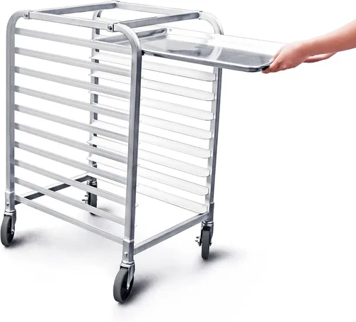 New Star Foodservice 36510 Estante para Bandejas/Moldes para Bollos de Aluminio de Grado Comercial de 10 Niveles, 26" L x 20" A x 38" Al con Ruedas