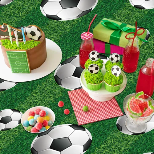 Miniatura 9 de Paquete de 4 manteles para fiesta de fútbol, manteles deportivos rectangulares de plástico, fundas de mesa para fiestas temáticas deportivas