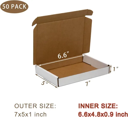 Miniatura 2 de SUNLPH Paquete de 50 cajas de envío pequeñas de 7 x 5 x 1 pulgadas, cajas de cartón corrugado blanco, caja de embalaje para envío y mudanza