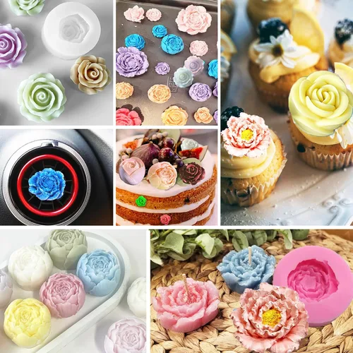 Miniatura 8 de 13 moldes de silicona para velas de flores, moldes para hacer velas con aguja que absorbe los ojos grandes, vela para cera de soja, cera de abejas