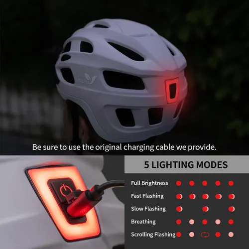 Miniatura 5 de Casco de bicicleta para adultos, casco ligero de bicicleta de montaña con luz trasera LED recargable por USB, visera solar extraíble para mujeres