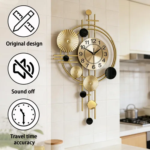Miniatura 3 de Reloj de pared grande para sala de estar, silencioso, sin tictac, funciona con pilas, reloj de pared redondo y moderno de gran tamaño para dorado
