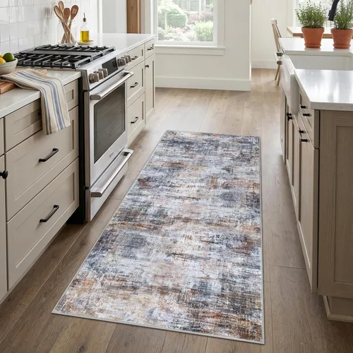 Miniatura 495 de IOHOUZE Alfombra abstracta lavable de 3 x 12 pies para pasillos, antideslizante para cocina, camino de entrada de lana sintética para interiores