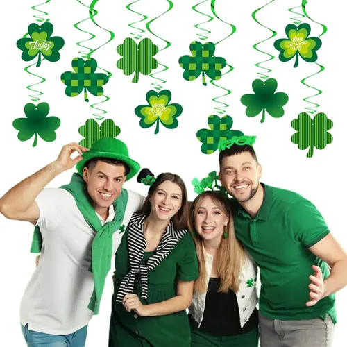 Miniatura 5 de Decoraciones del día de San Patricio, serpentinas de banderines – 20 piezas de trébol verde para el día de San Patricio, decoración de baby shower