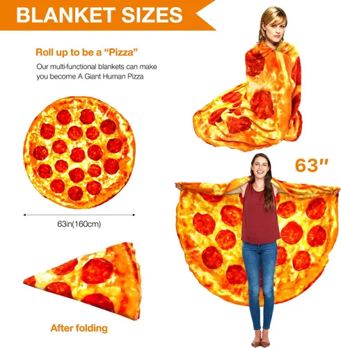 Miniatura 2 de Manta de Pizza de 63 Pulgadas Tamaño Adulto de Doble Cara, Manta de Comida de Pizza para Adultos y Niños, Mantas Divertidas de Doble Cara Realistas