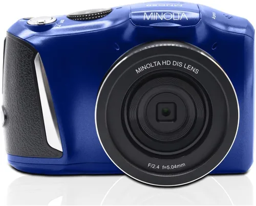 Minolta Cámara digital de 48 MP: video 4K Ultra HD, zoom digital 16X, pantalla LCD de 3.0 pulgadas, antivibración, lapso de tiempo, detección Azul