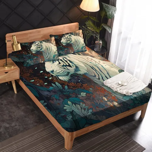 Miniatura 18 de Juego de sábanas de tamaño King, sábanas de conejo, sábanas de microfibra y fundas de almohada de 4 piezas, juego de sábanas con estampado colorido