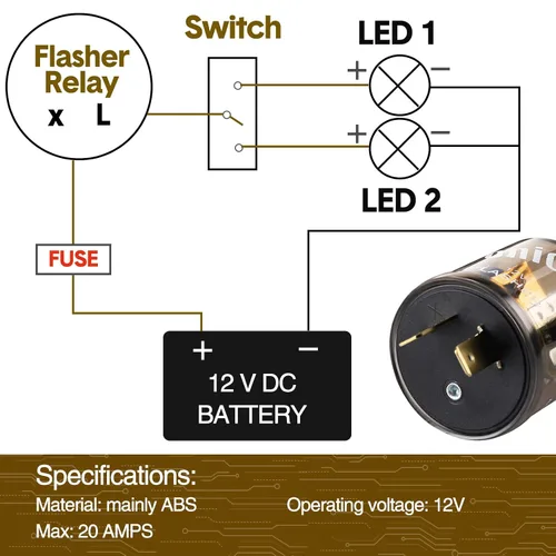 Miniatura 5 de Reginary 4 unids 12V 2 Pin Electrónico LED Flasher Relé LED Luz de señal de giro de dos clavijas redonda resistente 20 amperios Compatible Automóvil