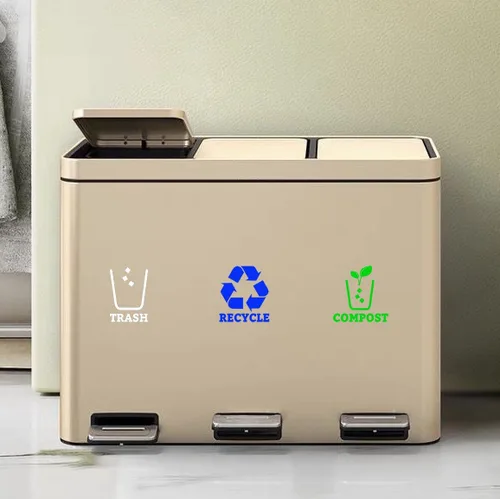 Miniatura 9 de Juego de 3 calcomanías de vinilo de reciclaje para basura, contenedor de compost, símbolo de cubo de reciclaje para organizar contenedores de basura