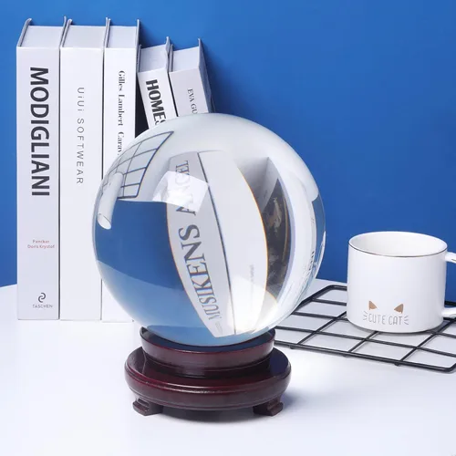 Miniatura 2 de LONGWIN 7.874 in (8 pulgadas) enorme bola de cristal de adivinación clara meditación esfera de vidrio libre soporte de madera decoración del hogar