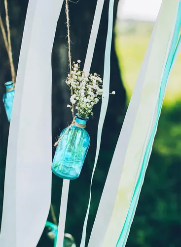 Miniatura 5 de Serene Spaces Living Juego de 6 jarrones de botella de medicina para flores de tallo largo - Tamaño pequeño, juego de jarrones turquesa Pequeño azul