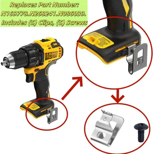 Miniatura 4 de 5 clips para cinturón de acero inoxidable N268241 N086039 (con tornillos) compatibles con herramientas eléctricas Dewelt de 20 V, compatibles