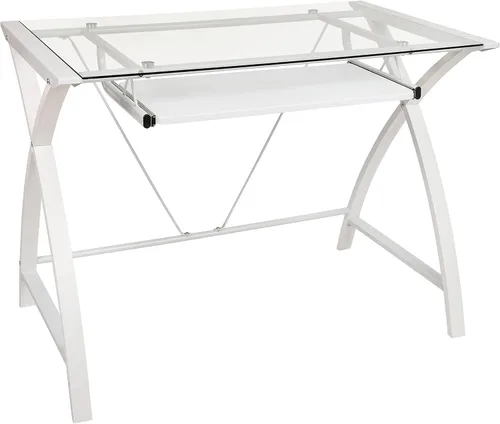 Miniatura 14 de Flash Furniture Jude - Escritorio para computadora de cristal negro con bandeja extraíble para teclado y marco entrecruzado