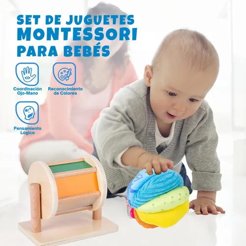 Miniatura 2 de Montessori - Kit de juego de juguetes para bebé, tambor giratorio mediano y bola de tela arcoíris para niños de 6 a 12 meses (kit de juego 3)