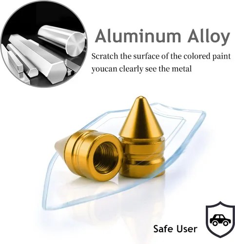 Miniatura 6 de SINGARO Tapones para válvulas de neumáticos de automóvil, 4 piezas de accesorios universales de aleación de aluminio, cubiertas de neumáticos Dorado