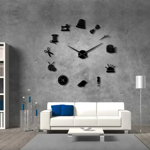 Miniatura 4 de The Geeky Days Tailor Shop Reloj de pared gigante de bricolaje, costurera, costurera, maniquí, máquina de coser, barra de agujas, reloj grande