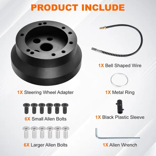 Miniatura 7 de Adaptador de cubo de volante de 5/6 agujeros para camioneta Chevy Cadillac GMC Pontiac, adaptador de volante pulido de aluminio Billet (negro)