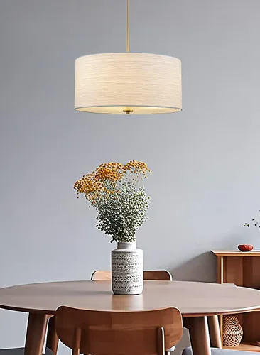 Miniatura 7 de Kira Home Pearl - Lámpara colgante moderna de tambor grande de 18 pulgadas, 3 luces, pantalla texturizada blanca + difusor de vidrio, altura Latón
