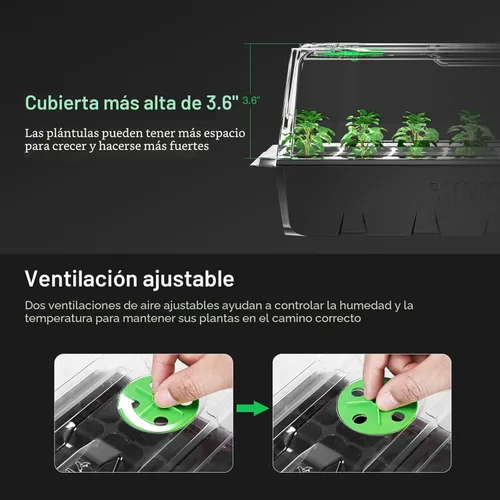 Miniatura 7 de VIVOSUN 1 paquete de bandejas iniciadoras de semillas de 40 celdas con 1 juego de luces LED y alfombrilla térmica para plántulas de 10"x20.75