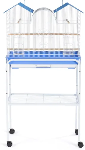 Miniatura 3 de Prevue Pet Products Soporte para jaula de pájaros con estante - Soporte de jaula de metal mediano con ruedas rodantes, altura media para accesorios