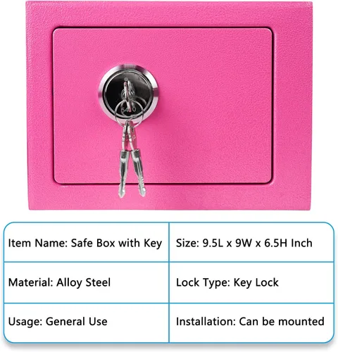 Miniatura 7 de Luwint Caja de seguridad pequeña de acero con cerradura de llave, 0.3 pies cúbicos de seguridad para el hogar para montaje en pared, caja de bloqueo