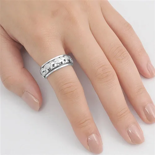 Miniatura 2 de Anillo de boda de plata de ley 925 con diseño de elefante, tamaño 4-14