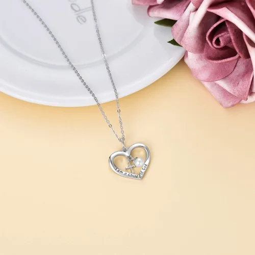 Miniatura 3 de PEIMKO Regalos de bautismo para niñas, collar con colgante de cruz con texto en inglés "I am a Child of GodGod", plata de ley 925, regalos