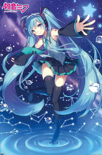 Hatsune Miku - Póster de pared de estrellas, 34 pulgadas de largo x 22.4 pulgadas de ancho, versión sin marco