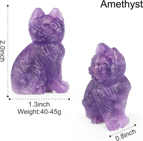 Miniatura 2 de Artistone Estatua de gato de cristal de amatista de 2 pulgadas, diseño de gatito sentado a mano, tallada a mano, escultura de cristal curativo