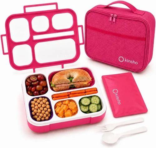 Miniatura 12 de Bento-Box - Juego de lonchera aislada y paquete de hielo. Loncheras, contenedores de bocadillos para niños, niñas y adultos. 6 compartimentos, cajas
