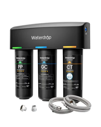 Waterdrop TSA filtro de agua de 3 etapas debajo del fregadero, conexión directa al grifo del hogar, elemento certificado NSF/ANSI 42, EE.UU. Tech