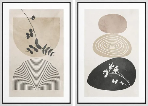 Miniatura 53 de SIGNWIN Lienzo enmarcado para pared, ilustraciones abstractas texturizadas en tonos beige terrosos, arte moderno, decorativo, contemporáneo