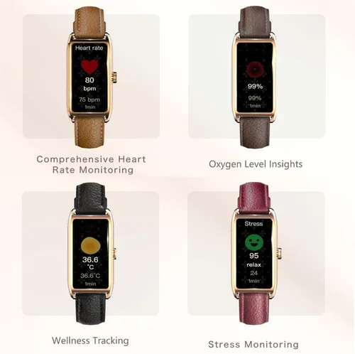 Miniatura 5 de Amoled Laies - Reloj inteligente para mujer, reloj inteligente con correa de piel, monitor de ritmo cardíaco, estrés, sueño, 12 modos deportivos