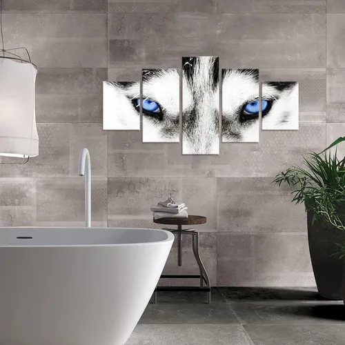 Miniatura 5 de Lienzo grande de 5 piezas de arte de pared de lobo blanco y negro, ojos azules, cara de animal, cabeza de animal, pintura abstracta para sala