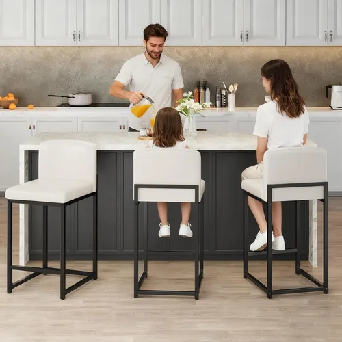Miniatura 9 de GarveeHome Juego de 2 taburetes de bar, modernos taburetes de bar de altura de mostrador con respaldo y reposapiés, taburetes de bar tapizados
