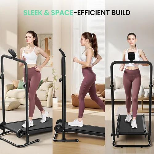 Miniatura 4 de AKLUER Non-Electric Treadmill with Dual Flywheel - Fixed Incline, Soft Foam Grips, Non-Slip Belt, LCD Monitor, Compact Foldable for Home/Gym Use