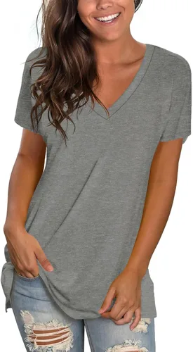 Miniatura 16 de Sipaya - Camiseta de mujer con cuello en V, básica, de ajuste suelto, manga corta, estilo casual