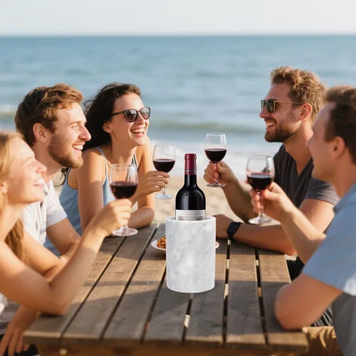 Miniatura 7 de Kota Japan Enfriador de botellas de vino y champán con piedra de mármol blanco, 7 x 5 pulgadas, elegante soporte para utensilios de cocina