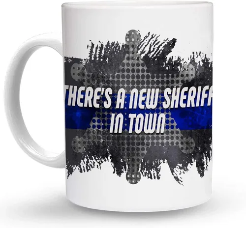 Makoroni - HAY UN NUEVO SHERIFF EN LA CIUDAD Police Cop Policías - 11 Oz. Taza de café única, taza de café