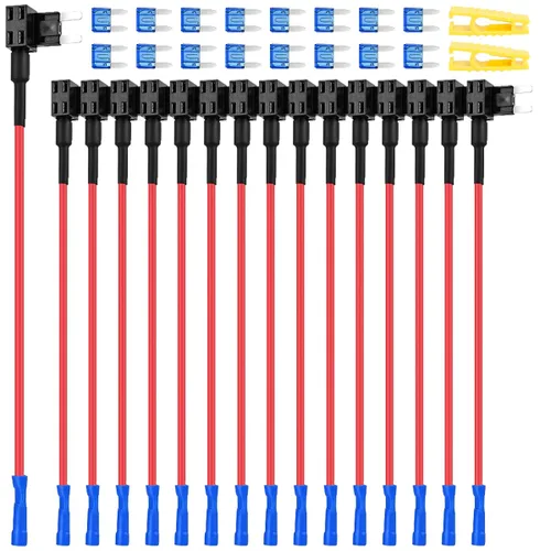 Mini fusible de 16 piezas, adaptador de fusible de 12 V para añadir un circuito, con juegos de fusibles de hoja de cajero automático mini APM de 15