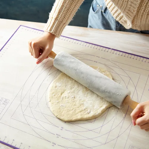Miniatura 5 de Alfombrilla de silicona para repostería grande, alfombrilla antiadherente para amasar con marcas de medida en pulgadas y centímetros, cuadros