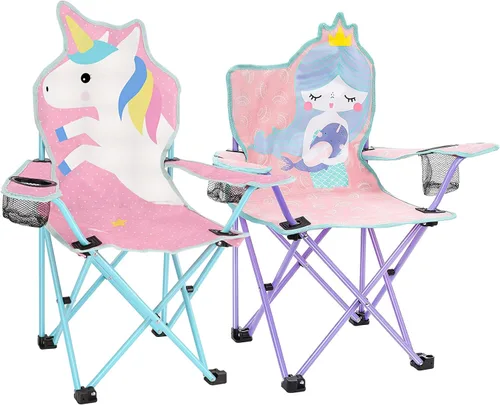 Miniatura 25 de KABOER Silla plegable para césped y camping para niños con portavasos y bolsa de transporte, sillas de camping para niños rosado sirena