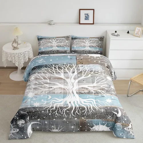 Miniatura 31 de Erosebridal Edredón de árbol de la vida, ropa de cama bohemia con diseño de mariposa y mariposa, edredón de fase lunar hippie, edredón acolchado