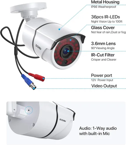Miniatura 8 de ZOSI 4PACK 1920TVL 1080P HD TVI Cámaras de seguridad 120 pies de visión nocturna CCTV Cámaras de seguridad para el hogar Día/Noche Cámara