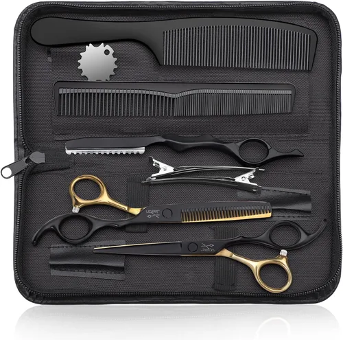 Miniatura 9 de JASON Tijeras profesionales para el cabello – Juego de 10 tijeras de corte de pelo, tijeras para adelgazar el cabello con 30 dientes, tijeras rectas