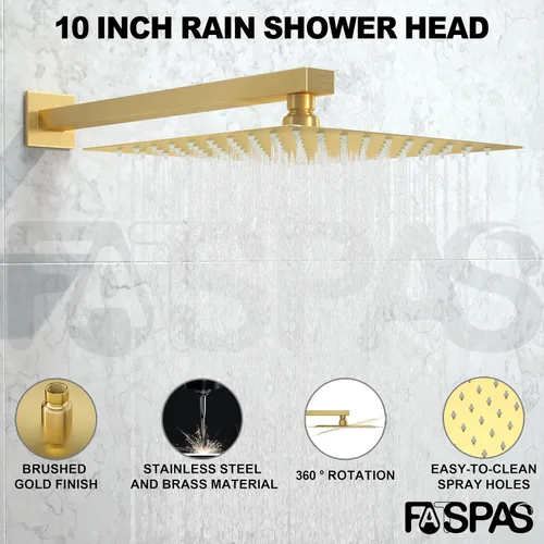 Miniatura 3 de juego de grifo de ducha, sistema de ducha con cabezal de lluvia de 10 pulgadas y ducha de mano, juego combinado de grifo de ducha montado en la Oro