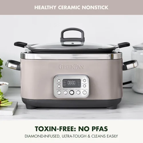 Miniatura 2 de GreenPan Elite 14 en 1 Olla de cocción lenta programable de 6QT, tapa apta para lavavajillas y olla extraíble, multicocina sin PFAS con Arcilla